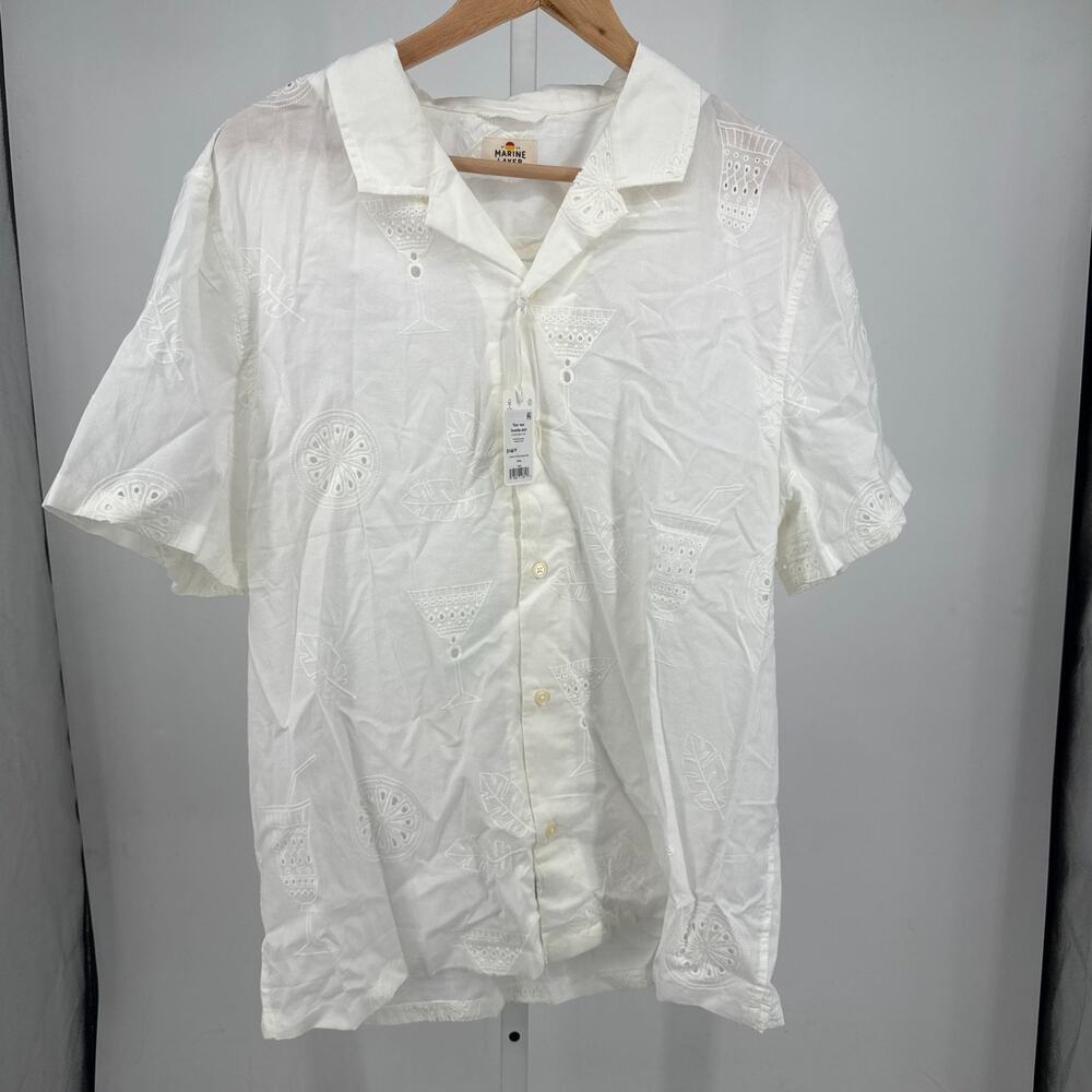 Marine Layer Archive 5 O'Clock Resort Shirt Mens L White Eyelet Embroidered NWT
